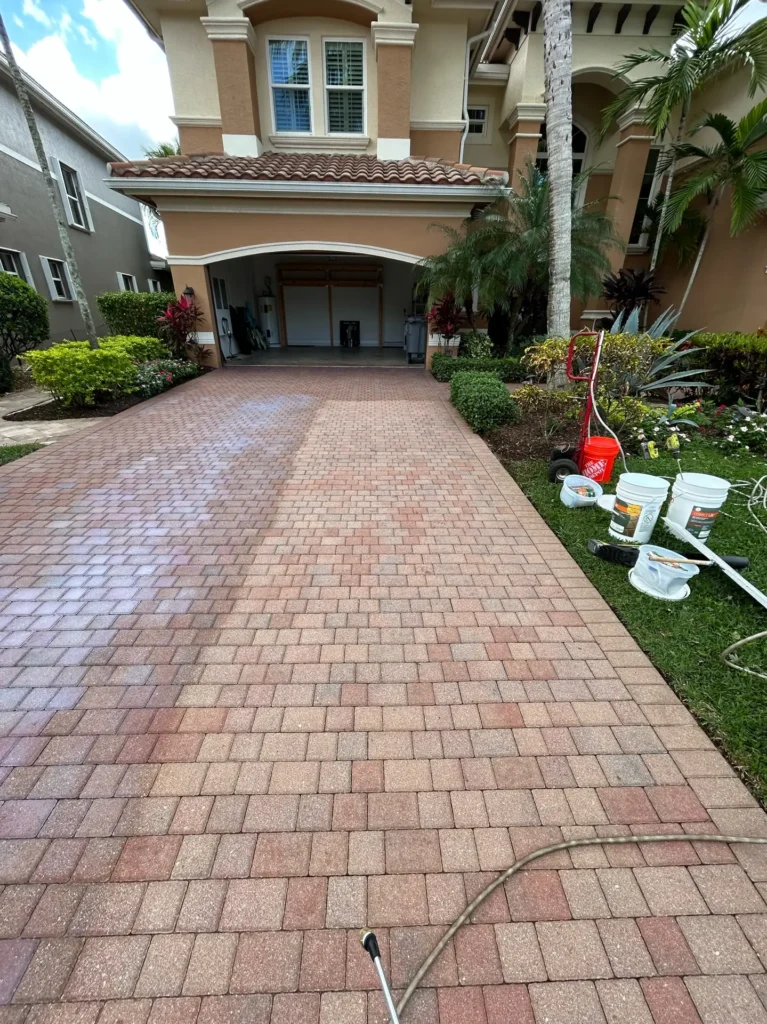 Professional paver sealing by Piranha Pressure Cleaning, Boca Raton.
